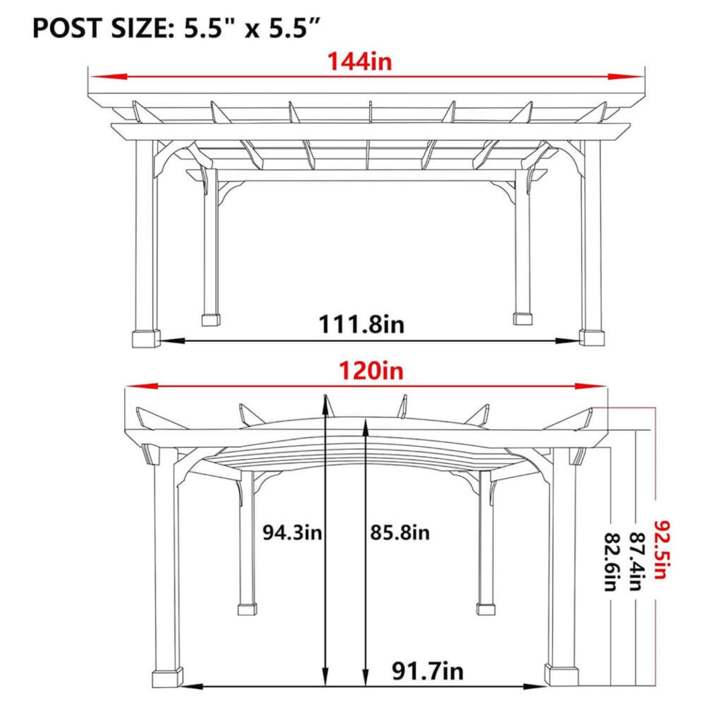 10' X 12' Alora Premium Outdoor All-Season Backyard Patio Cedar Wood Gazebo Pergola With Arched Roof