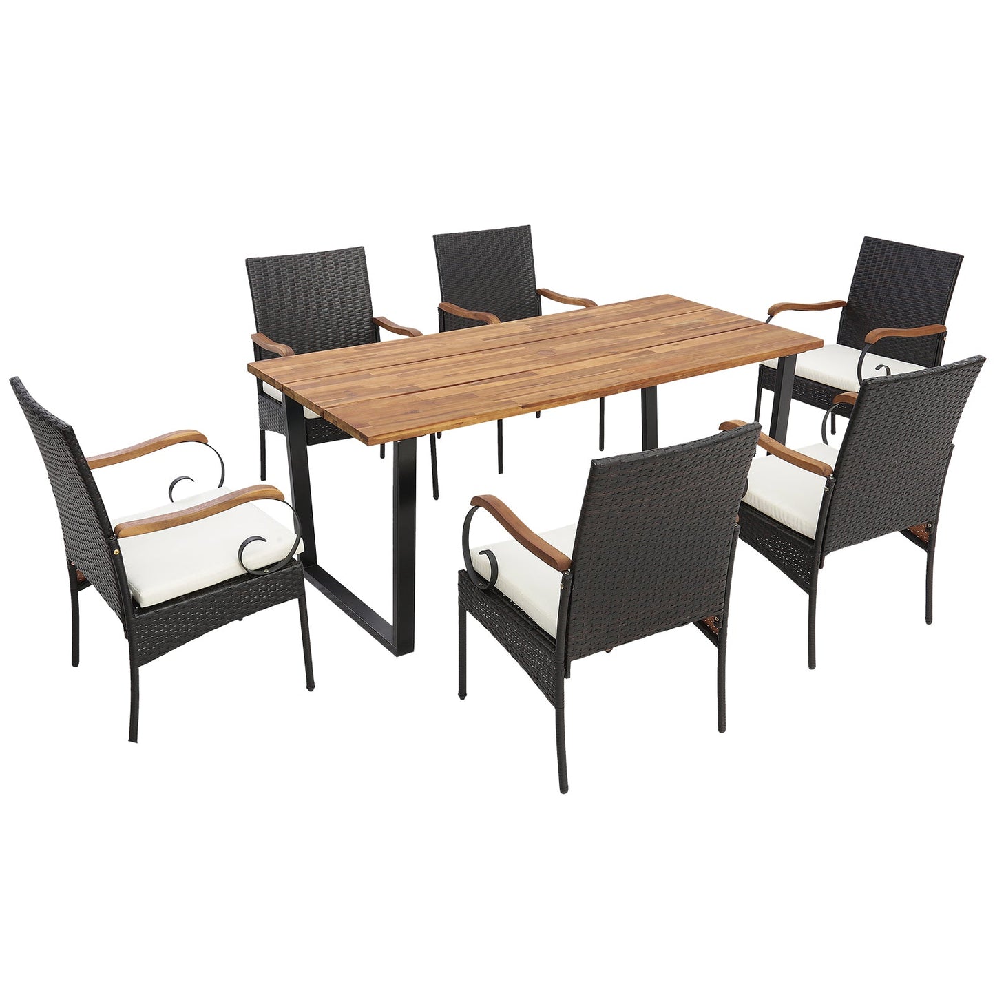 7 Pieces Patio Rattan Dining Set with Umbrella Hole