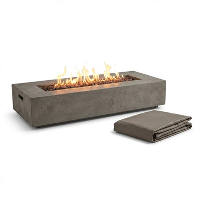 Matteau Low 60 In. L X 12 In. H Outdoor Rectangular Concrete Composite Propane Fire Table in Flint with Vinyl Cover