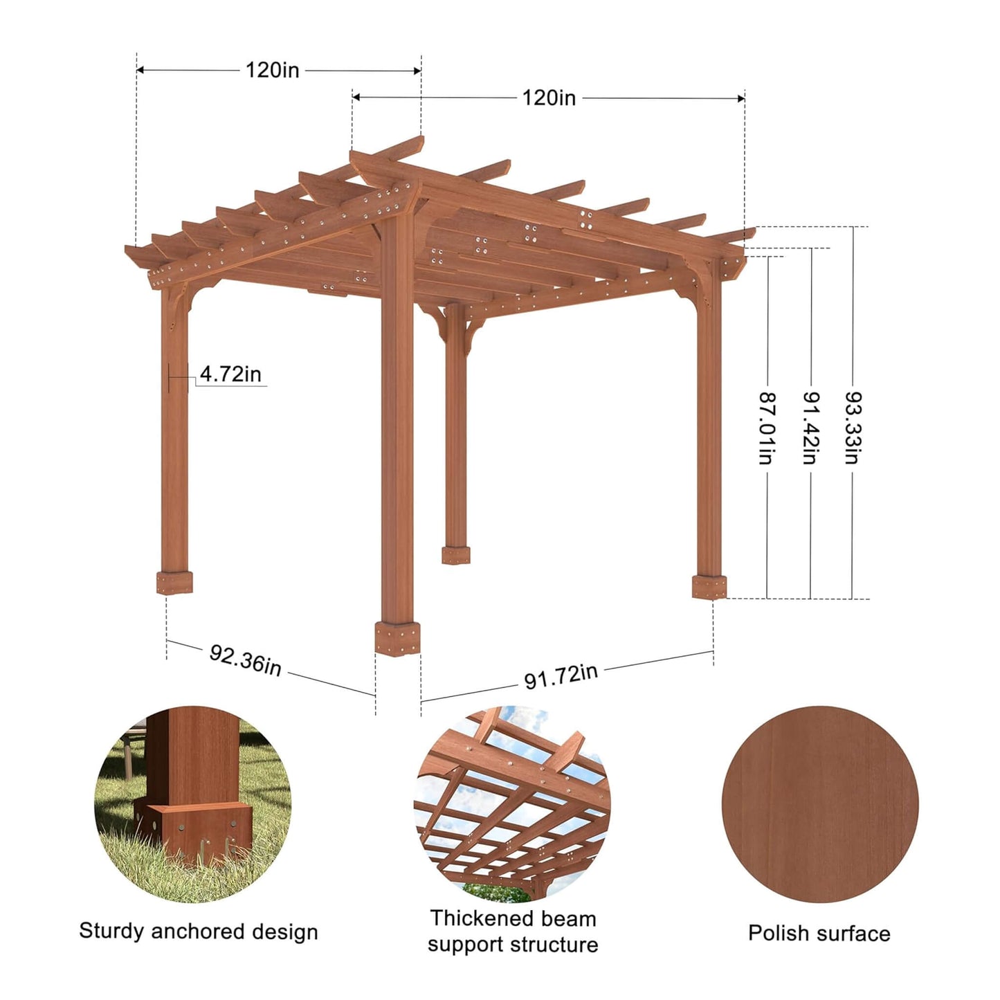 Alora Outdoor Cedar Wood Patio Pergola With Slatted Trellis Roof