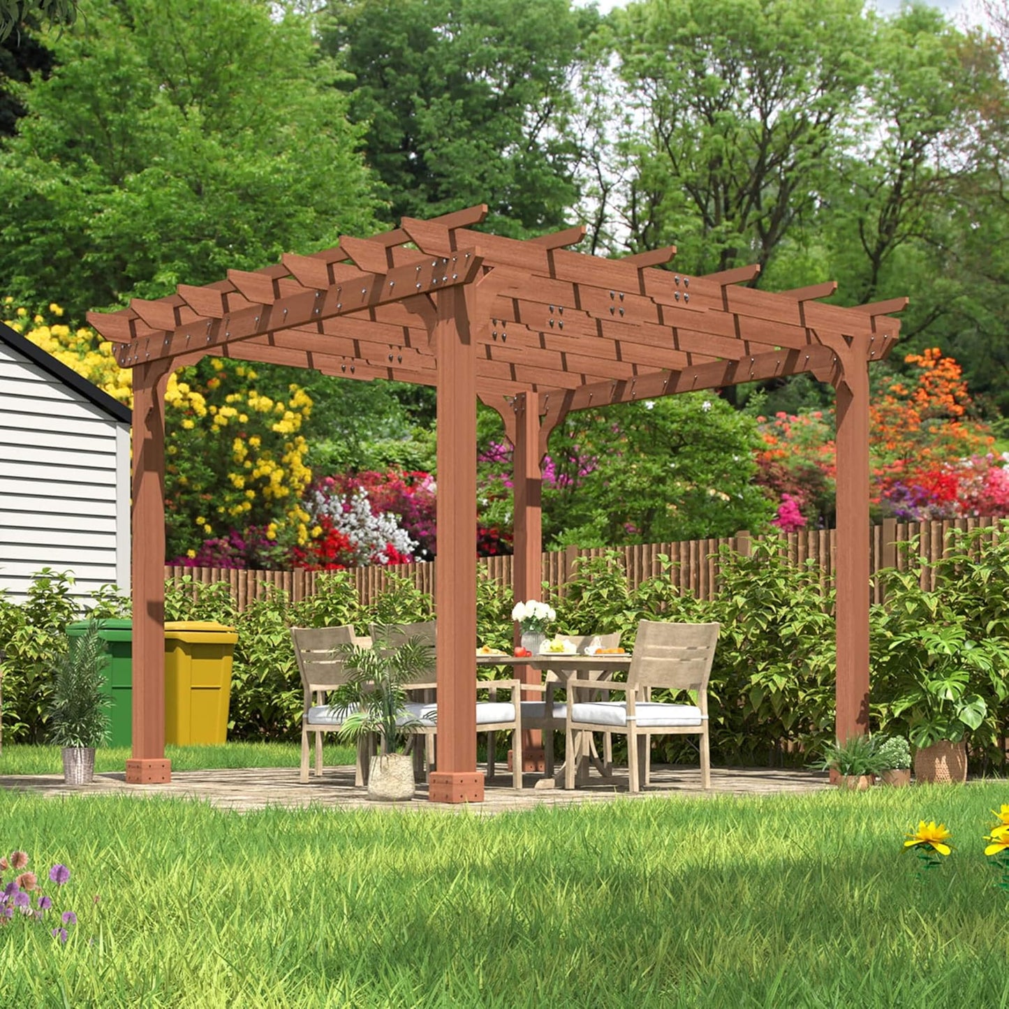 Alora Outdoor Cedar Wood Patio Pergola With Slatted Trellis Roof