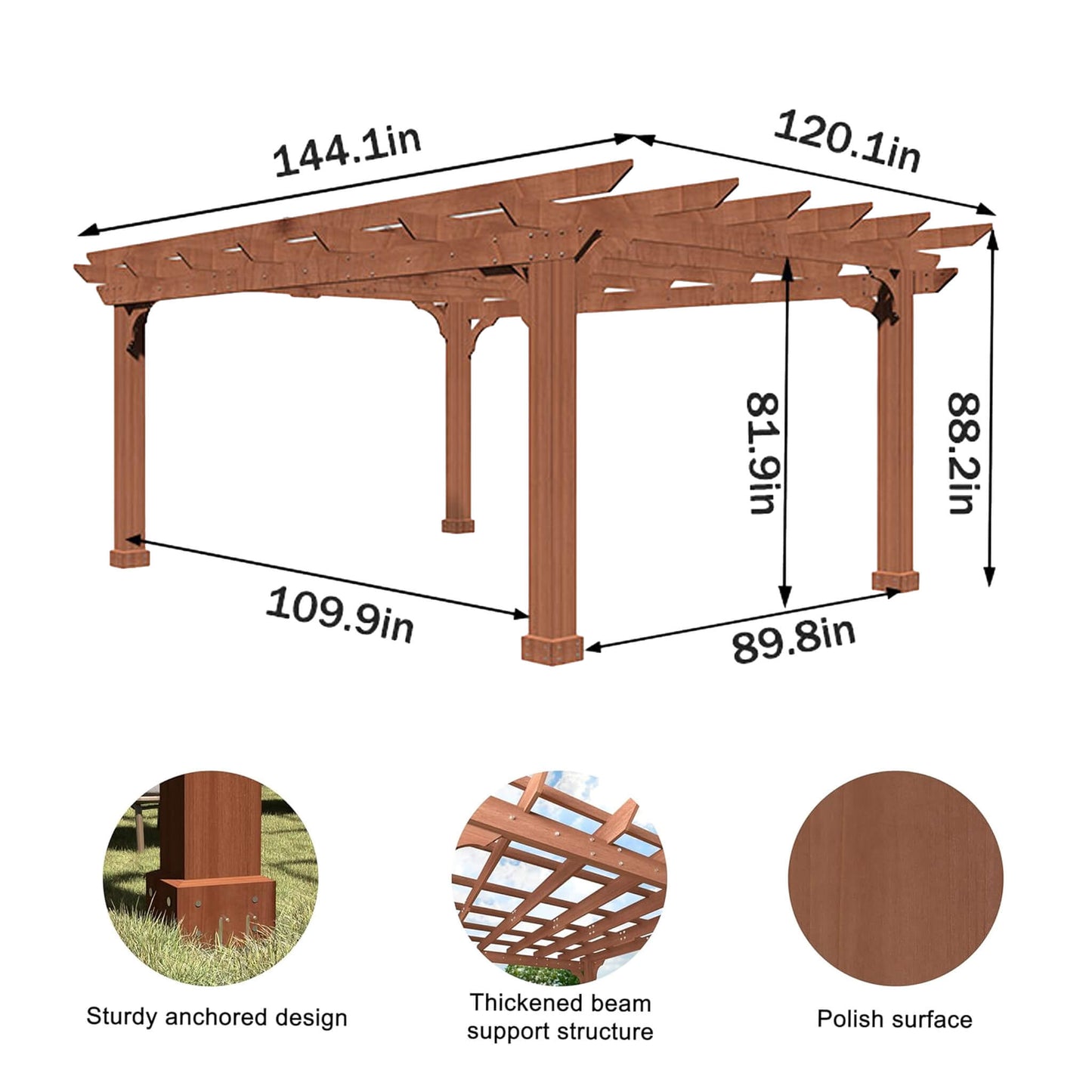 Alora Outdoor Cedar Wood Patio Pergola With Slatted Trellis Roof