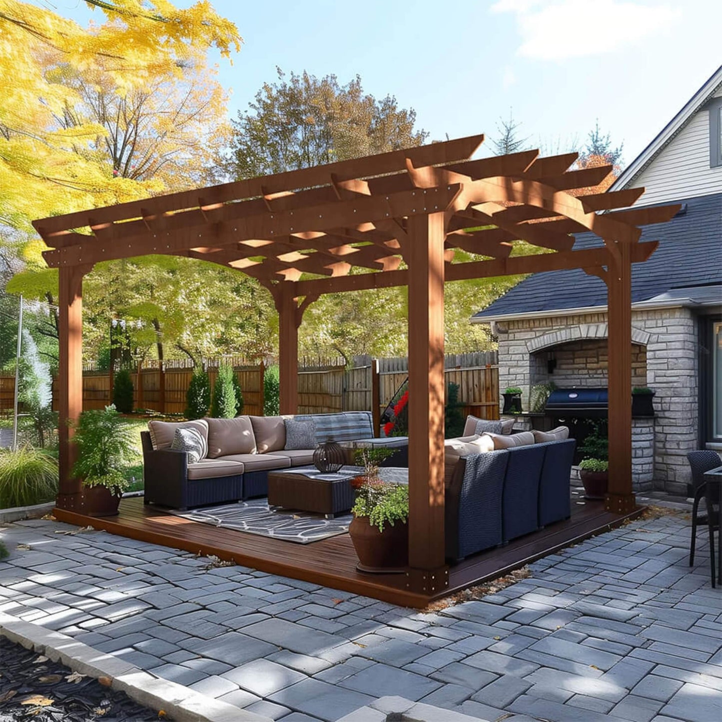 10' X 12' Alora Premium Outdoor All-Season Backyard Patio Cedar Wood Gazebo Pergola With Arched Roof