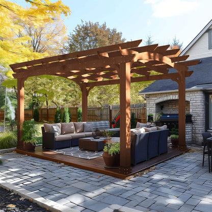 10' X 12' Alora Premium Outdoor All-Season Backyard Patio Cedar Wood Gazebo Pergola With Arched Roof