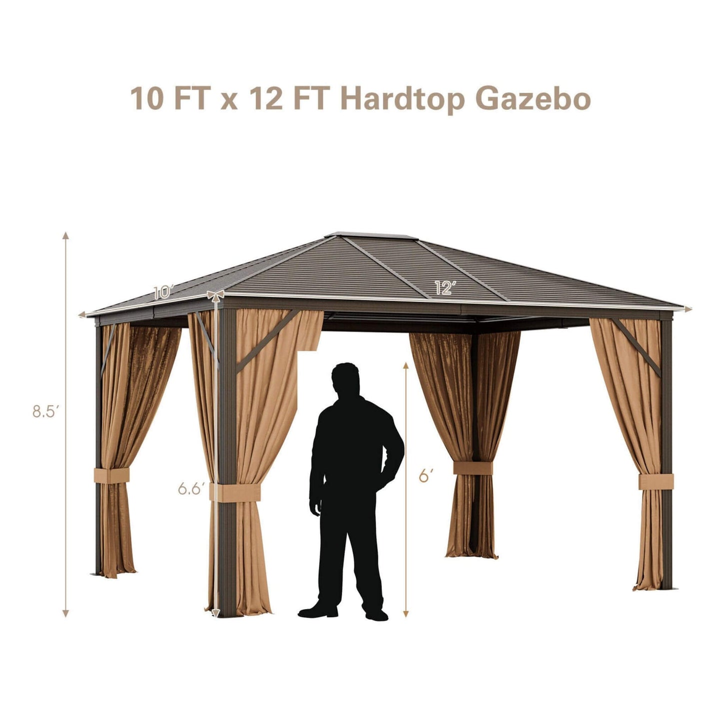 10' × 12' Outdoor Hardtop Gazebo with Galvanized Steel Roof and Aluminum Frame