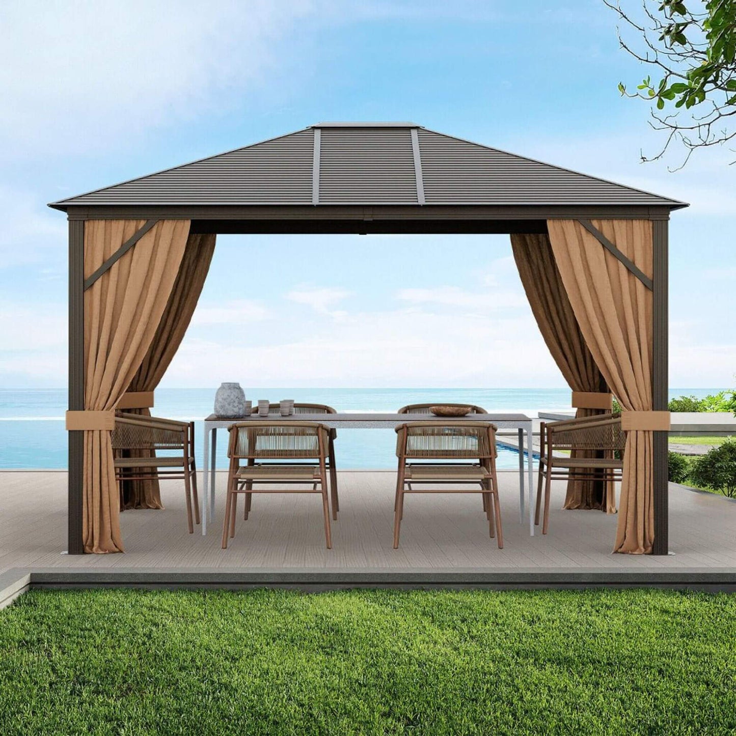 10' × 12' Outdoor Hardtop Gazebo with Galvanized Steel Roof and Aluminum Frame
