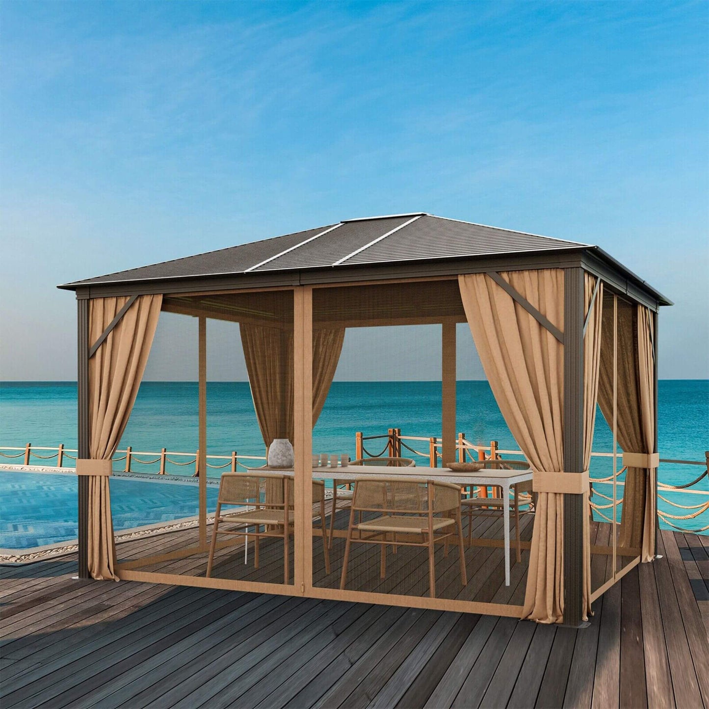 10' × 12' Outdoor Hardtop Gazebo with Galvanized Steel Roof and Aluminum Frame