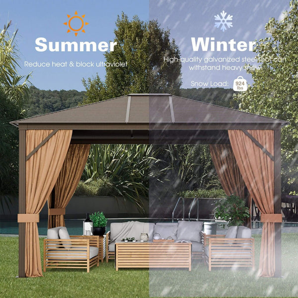 10' × 12' Outdoor Hardtop Gazebo with Galvanized Steel Roof and Aluminum Frame