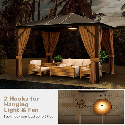 10' × 12' Outdoor Hardtop Gazebo with Galvanized Steel Roof and Aluminum Frame