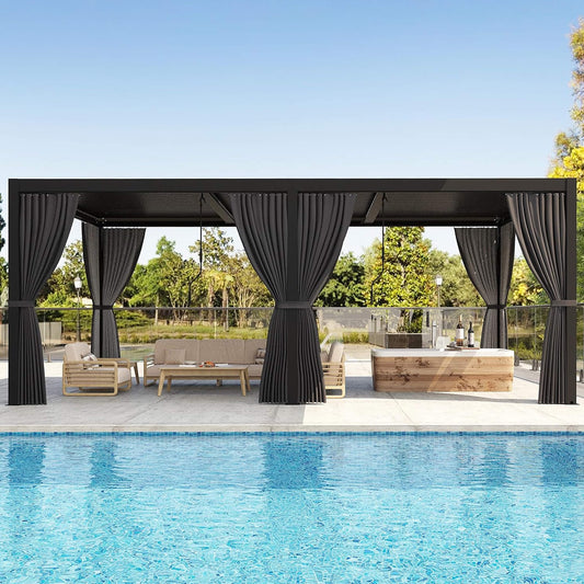 20' x 10' Premium Aluminum Louvered Pergola with Curtains and Netting