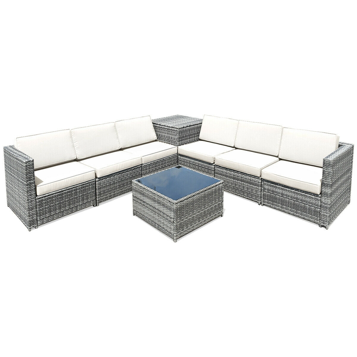 8-Piece Wicker Rattan Patio Sofa Dining Set