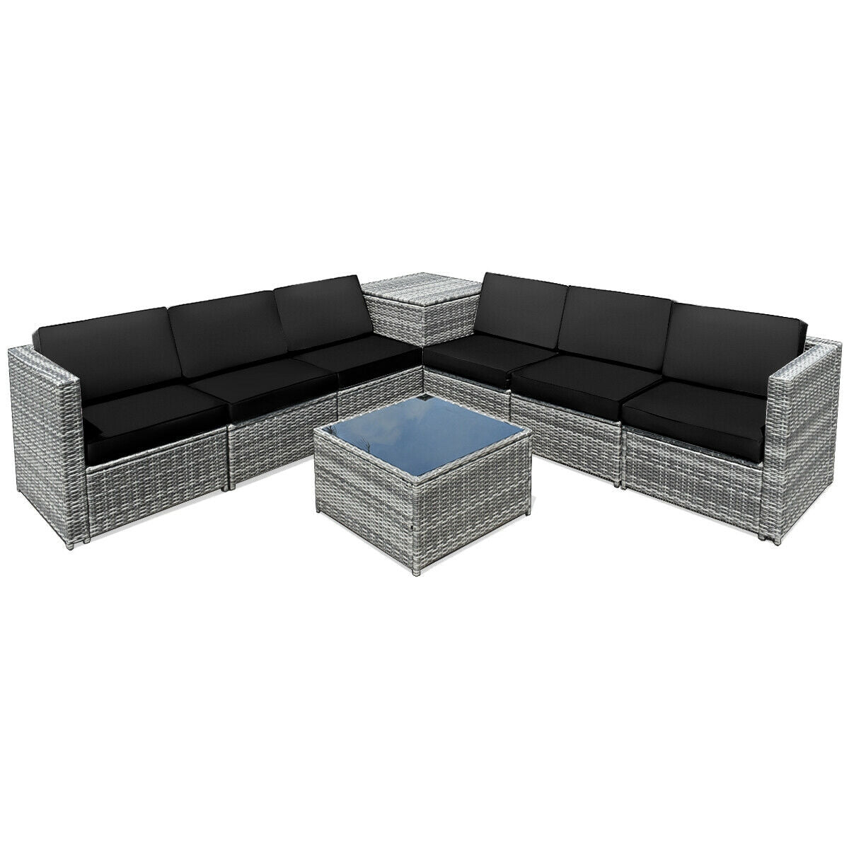 8-Piece Wicker Rattan Patio Sofa Dining Set