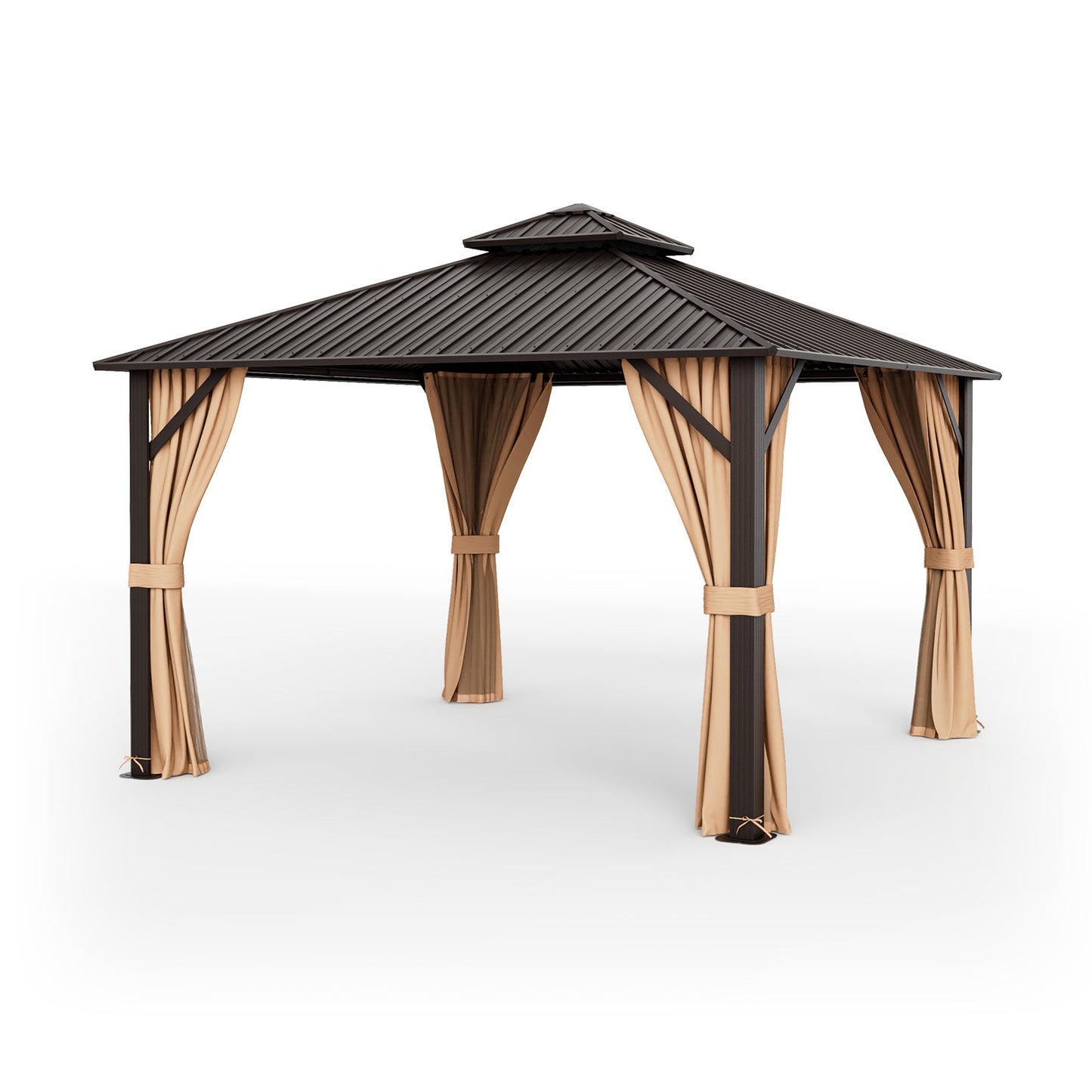 12' × 12' Outdoor Hardtop Gazebo with Double Galvanized Steel Roof, Curtains and Mesh Netting