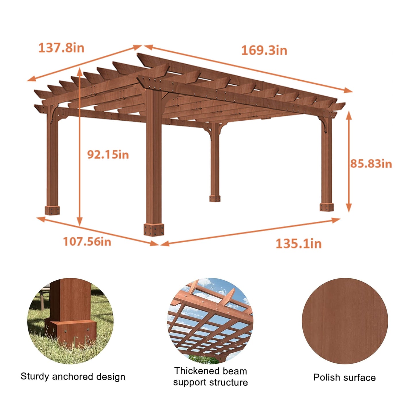 Alora Outdoor Cedar Wood Patio Pergola With Slatted Trellis Roof