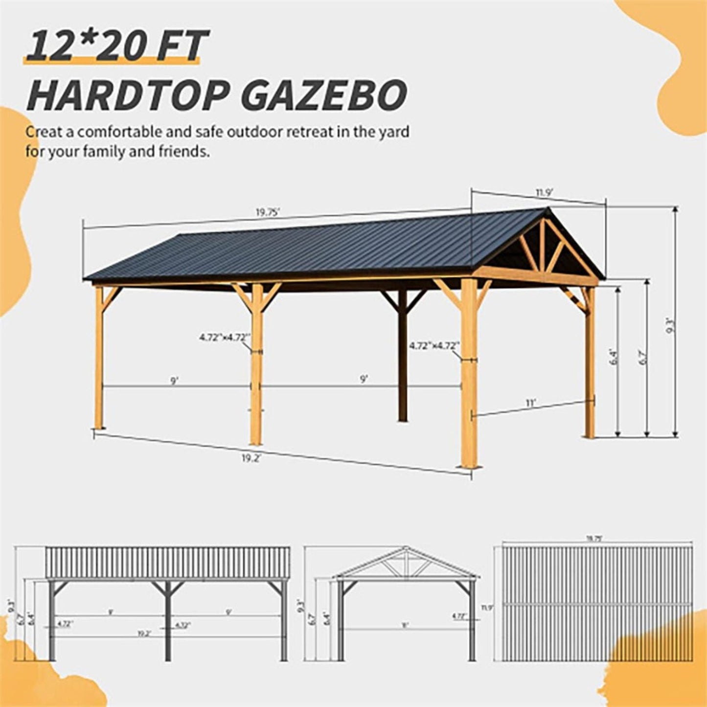 12' X 20' Alora Premium Outdoor Double-Layer Galvanized Steel Hardtop Gazebo For Patio (SAK46095)