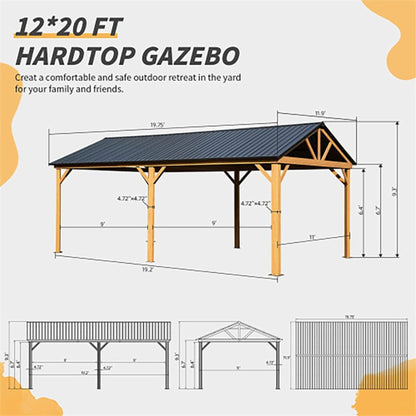 12' X 20' Alora Premium Outdoor Double-Layer Galvanized Steel Hardtop Gazebo For Patio (SAK46095)