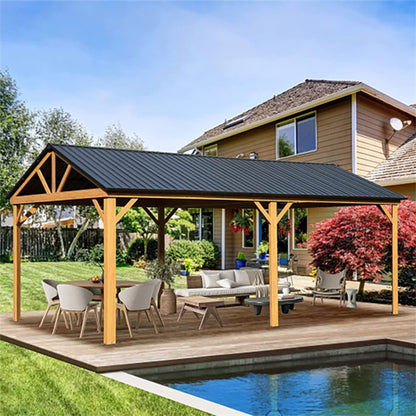 12' X 20' Alora Premium Outdoor Double-Layer Galvanized Steel Hardtop Gazebo For Patio (SAK46095)