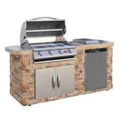 PatioEssence Grill Island 7 ft. Stone Veneer with 4-Burner Propane Gas Grill in Stainless Steel