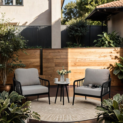3PC Outdoor Aluminum Patio Furniture Chaise Lounge Set, 2 Chaise & 1 End Table with Modern Tapered Feet, Pneumatic Adjustable Bac