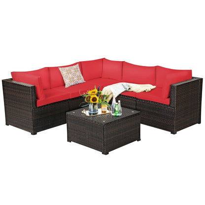 6 Pieces Patio Furniture Sofa Set with Cushions for Outdoor
