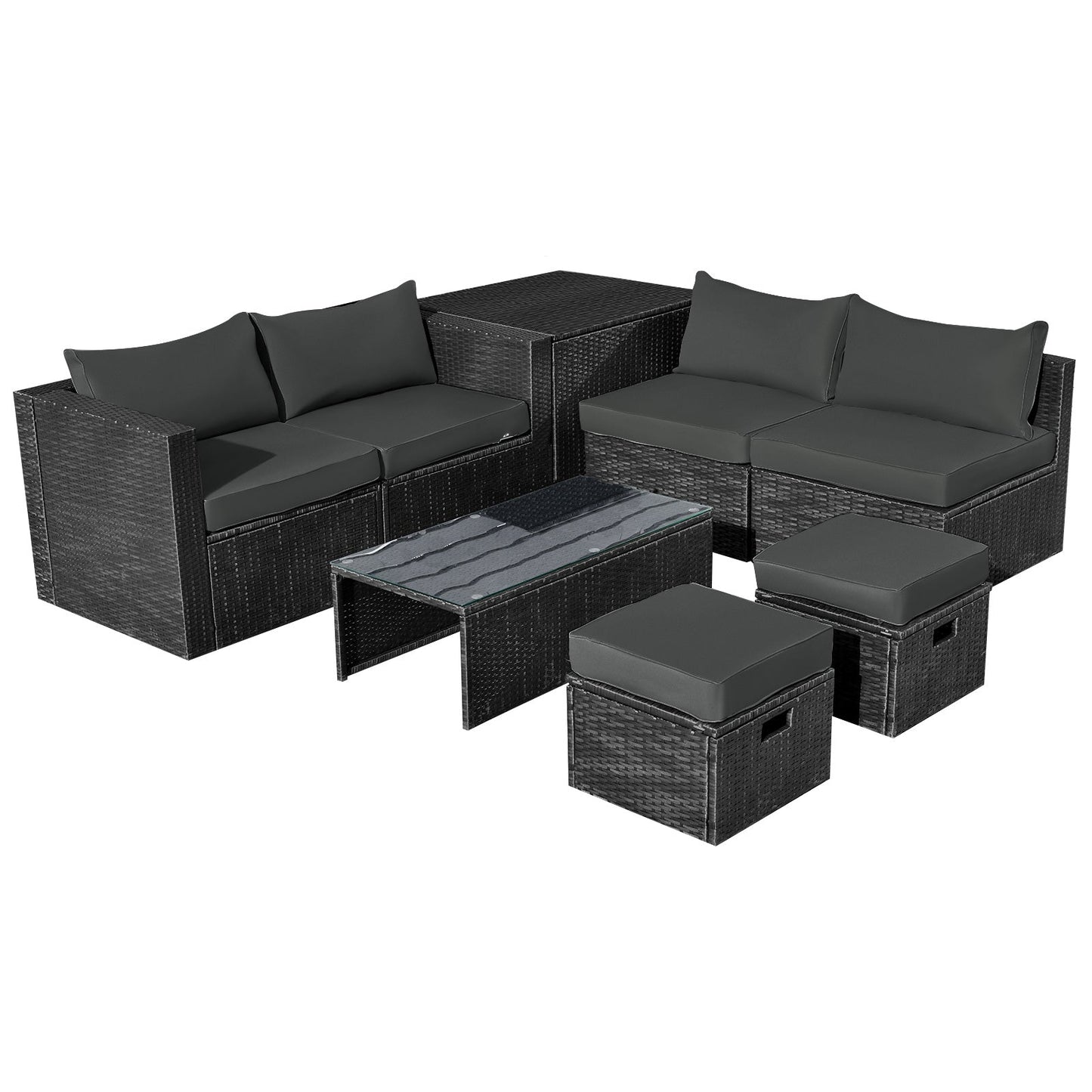 8 Pieces Patio Rattan Storage Table Furniture Set