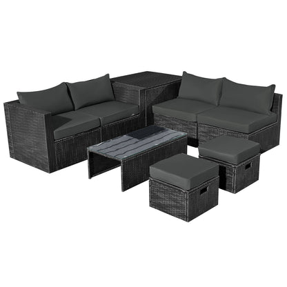8 Pieces Patio Rattan Storage Table Furniture Set