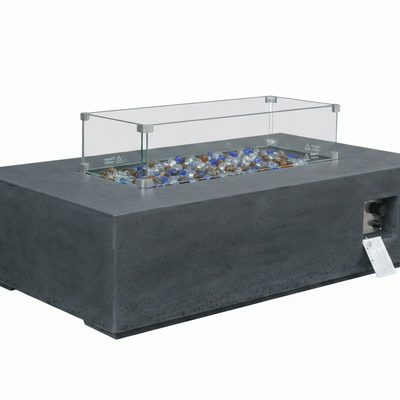 52 Inch Outdoor Concrete Propane gas rectangle Fire Pit table in Dark Gray color