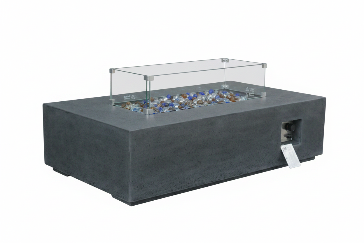 52 Inch Outdoor Concrete Propane gas rectangle Fire Pit table in Dark Gray color