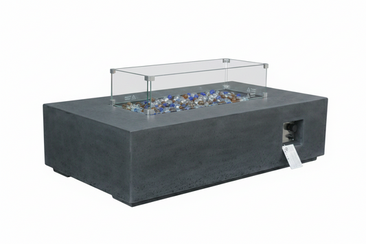 52 Inch Outdoor Concrete Propane gas rectangle Fire Pit table in Dark Gray color