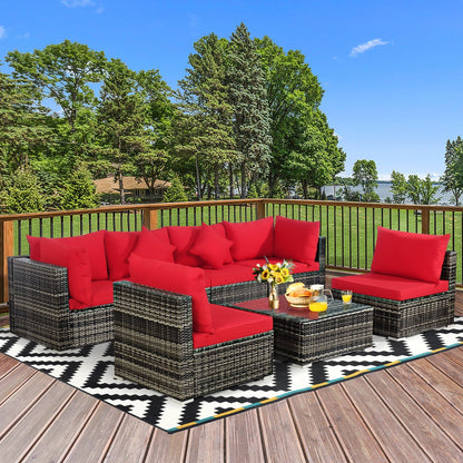 7 Pieces Patio Rattan Furniture Set Sectional Sofa Garden Cushion