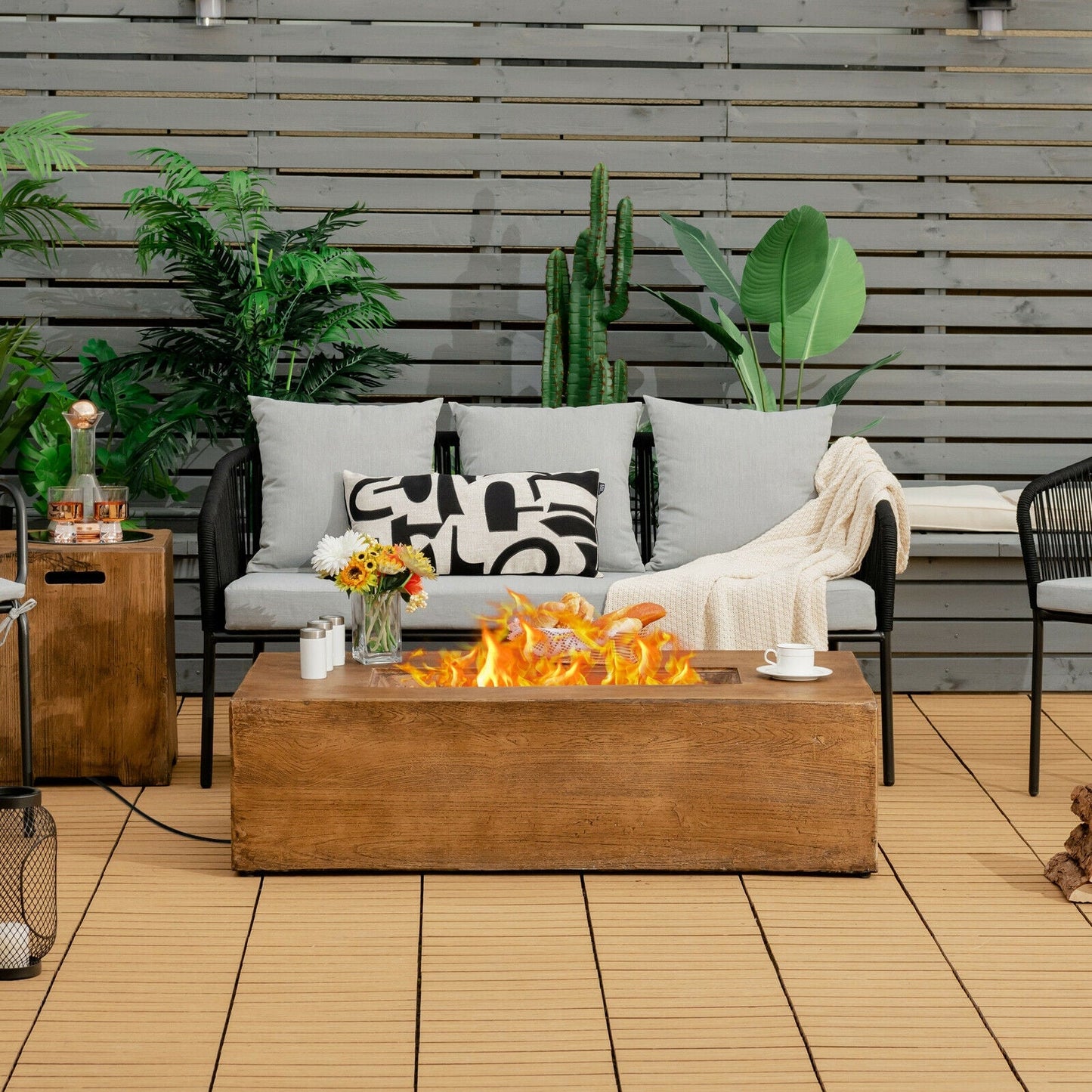 48" × 27" Outdoor Propane Gas Fire Pit Table with 50,000 BTU Burner and Protective Cover