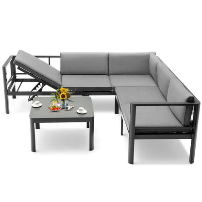 3-Piece Aluminum Patio Furniture Set with 6-Position Adjustable Sofa - Gray