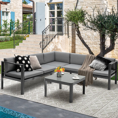 3-Piece Aluminum Patio Furniture Set with 6-Position Adjustable Sofa - Gray