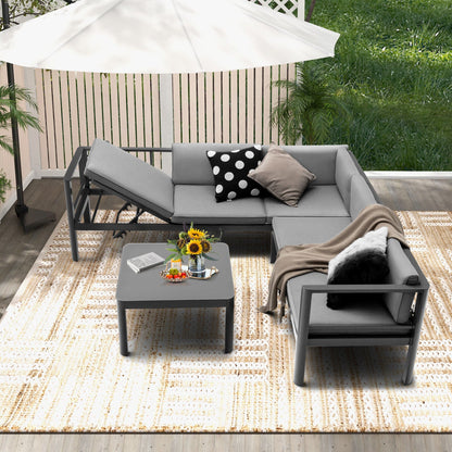 3-Piece Aluminum Patio Furniture Set with 6-Position Adjustable Sofa - Gray