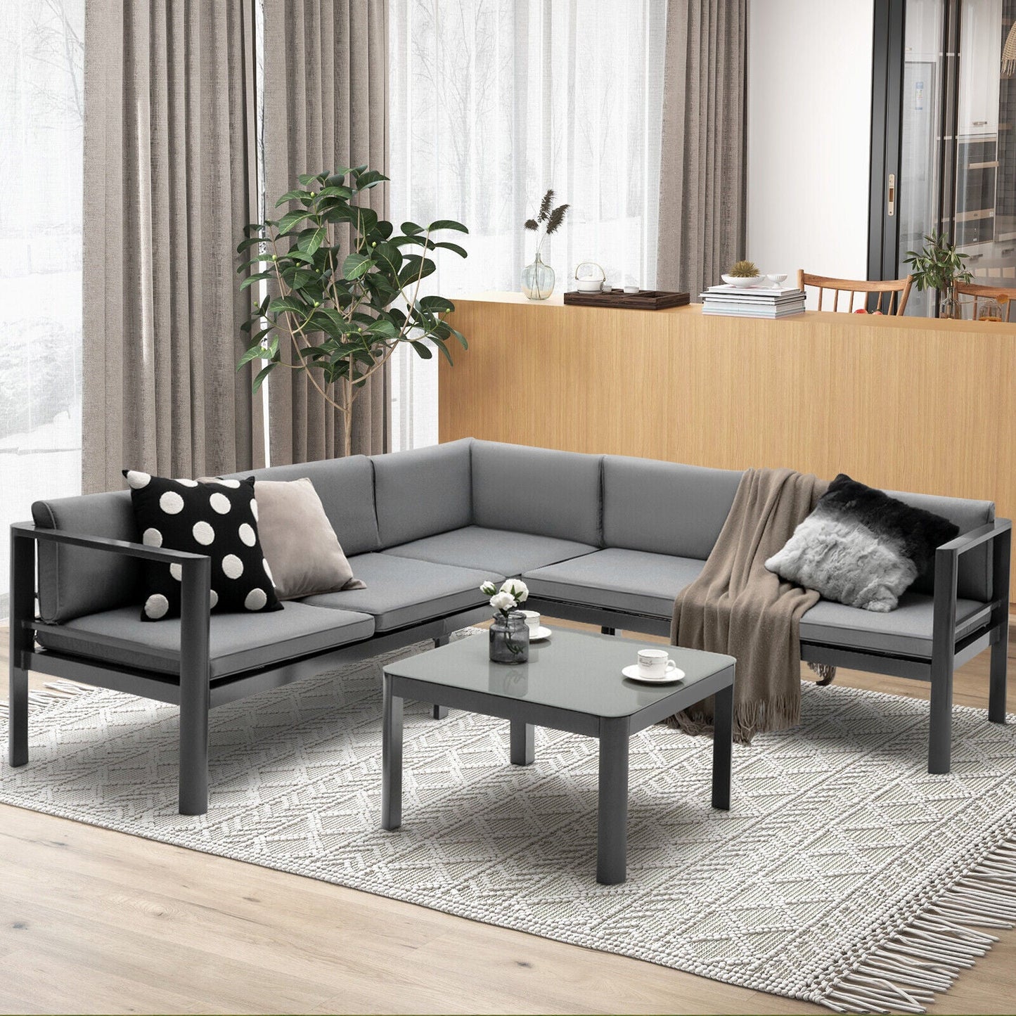 3-Piece Aluminum Patio Furniture Set with 6-Position Adjustable Sofa - Gray