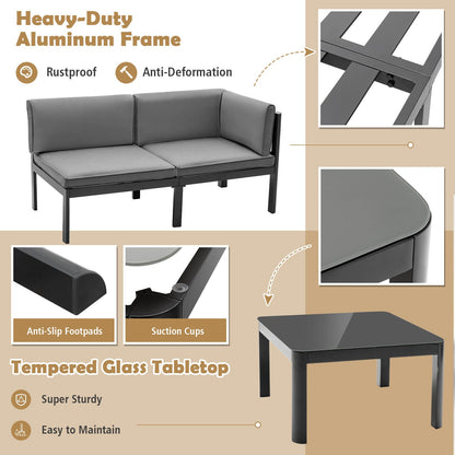 3-Piece Aluminum Patio Furniture Set with 6-Position Adjustable Sofa - Gray