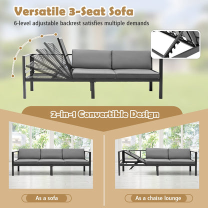 3-Piece Aluminum Patio Furniture Set with 6-Position Adjustable Sofa - Gray