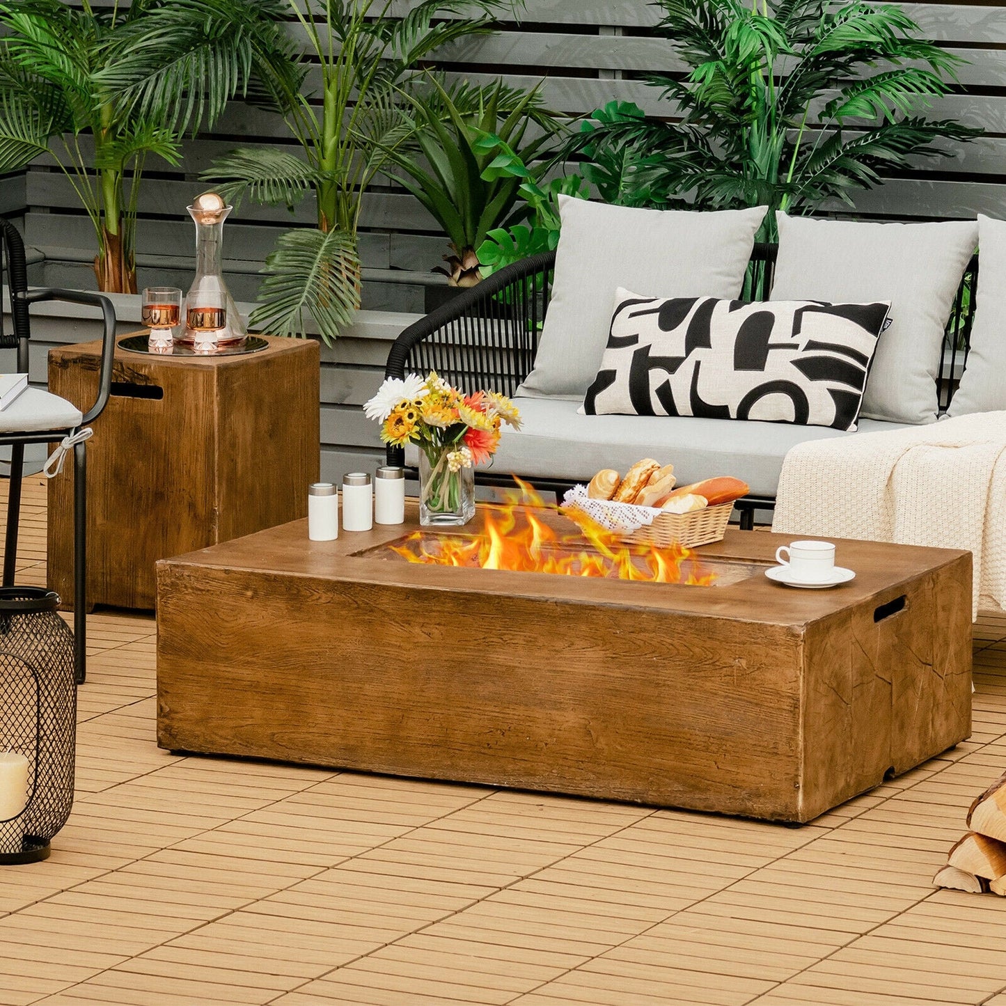 48" × 27" Outdoor Propane Gas Fire Pit Table with 50,000 BTU Burner and Protective Cover