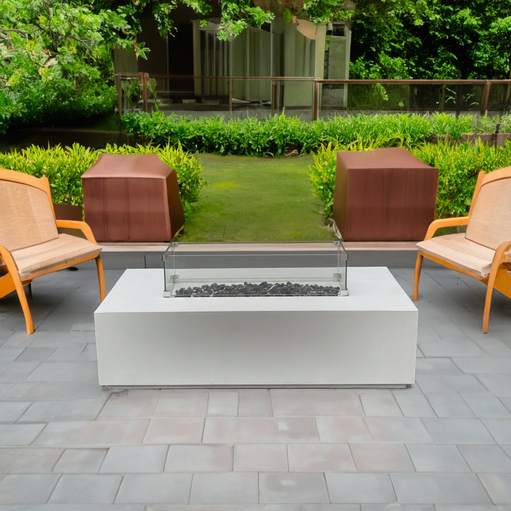 52 Inch Outdoor Concrete Propane gas rectangle Fire Pit table in Antique white color