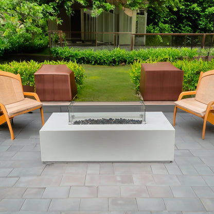52 Inch Outdoor Concrete Propane gas rectangle Fire Pit table in Antique white color