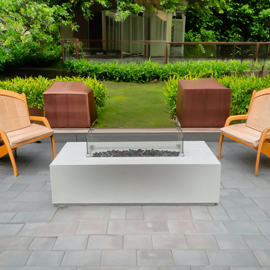 52 Inch Outdoor Concrete Propane gas rectangle Fire Pit table in Antique white color