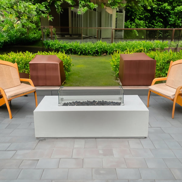 52 Inch Outdoor Concrete Propane gas rectangle Fire Pit table in Antique white color