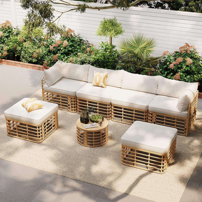 Alora 7-Piece Outdoor All-Weather Rattan Patio Sofa Set With Cushions