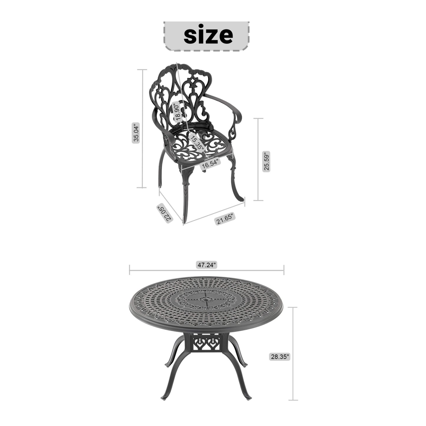 Alora 7-Piece Cast Aluminum Patio Furniture Set With Black Frame And Off-White Cushions