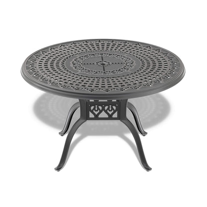 Alora 7-Piece Cast Aluminum Patio Furniture Set With Black Frame And Off-White Cushions