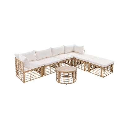 Alora 7-Piece Outdoor All-Weather Rattan Patio Sofa Set With Cushions
