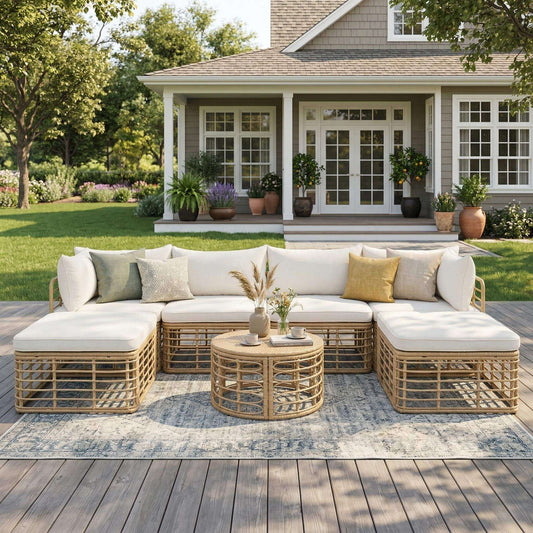 Alora 7-Piece Outdoor All-Weather Rattan Patio Sofa Set With Cushions
