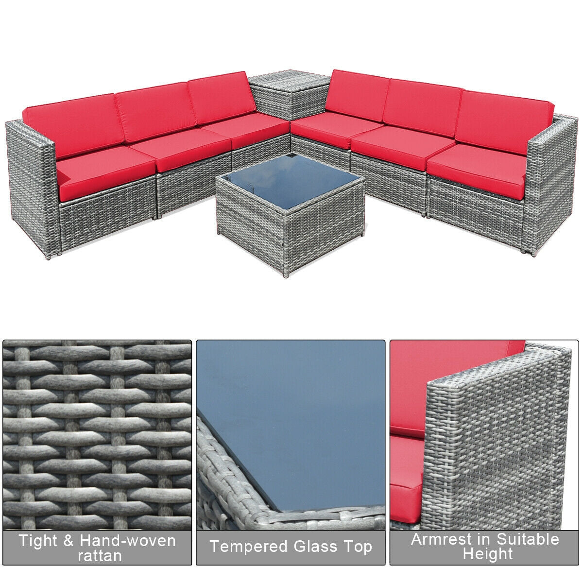 8-Piece Wicker Rattan Patio Sofa Dining Set