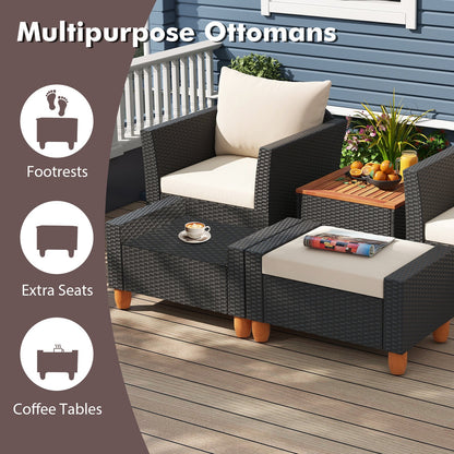 7 Pieces Patio Furniture PE Rattan Sectional Sofa Set with Armchairs and Table-white