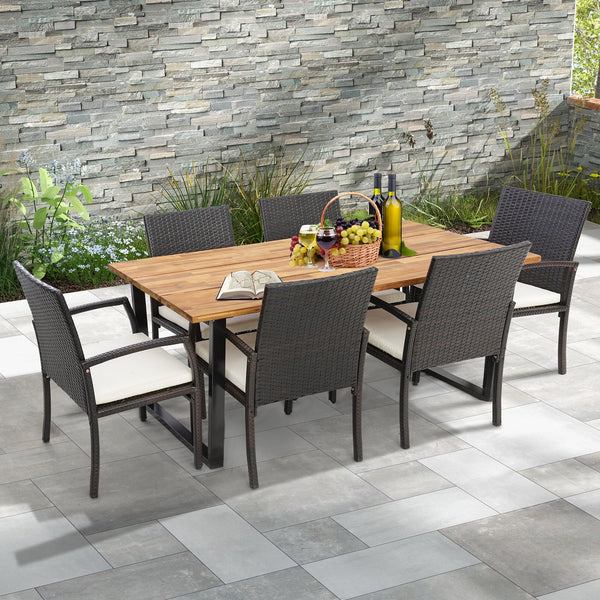 7 Pieces Patio Rattan Dining Set with Umbrella Hole